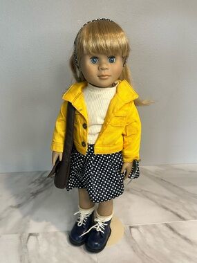 Autumn Harvest Jill Porcelain Doll-  Yellow jacket with polka dot skirt.